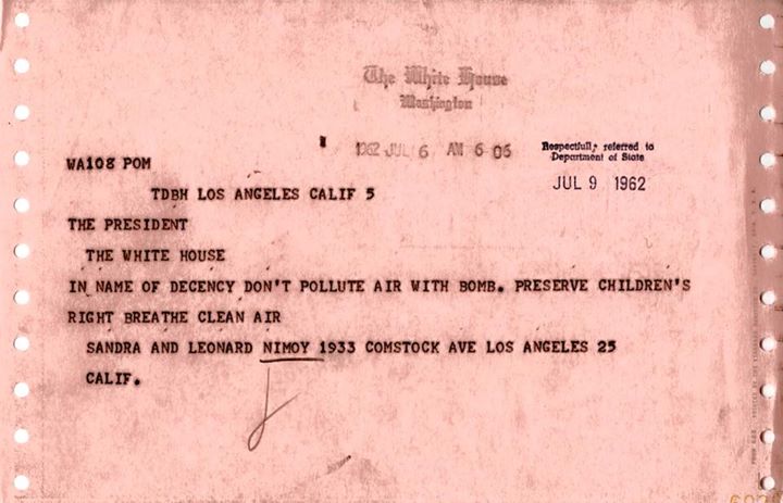 telegram to JFK from Nimoy