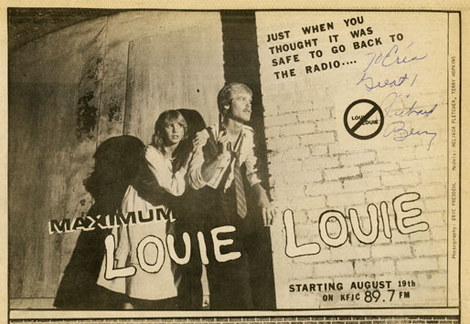 advertisement for KFJC Maximum LOUIE LOUIE marathon